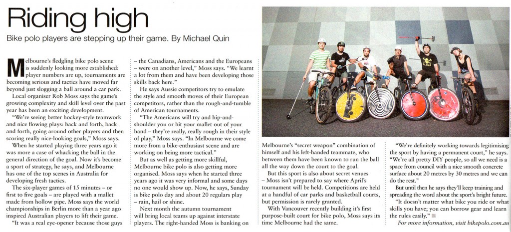 Bike Polo article in Melbourne Times